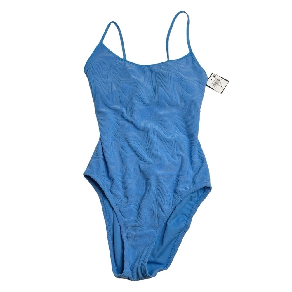 Bar III Heat Wave Textured Tie-Back One-Piece Swimsuit Cobalt Blue Small New